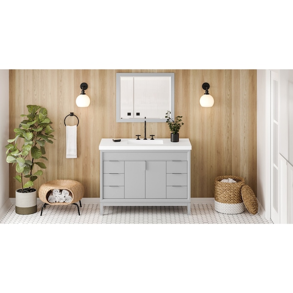 Jeffrey Alexander 48In. Grey Theodora Vanity, Lavante Cultured Marble Vessel Vanity Top, Integrated Rectangle Bowl VKITTHE48GRLAR - main